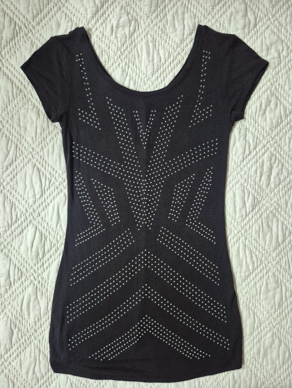 Rock & Republic Black Silver Studded Y2K Top S NWOT